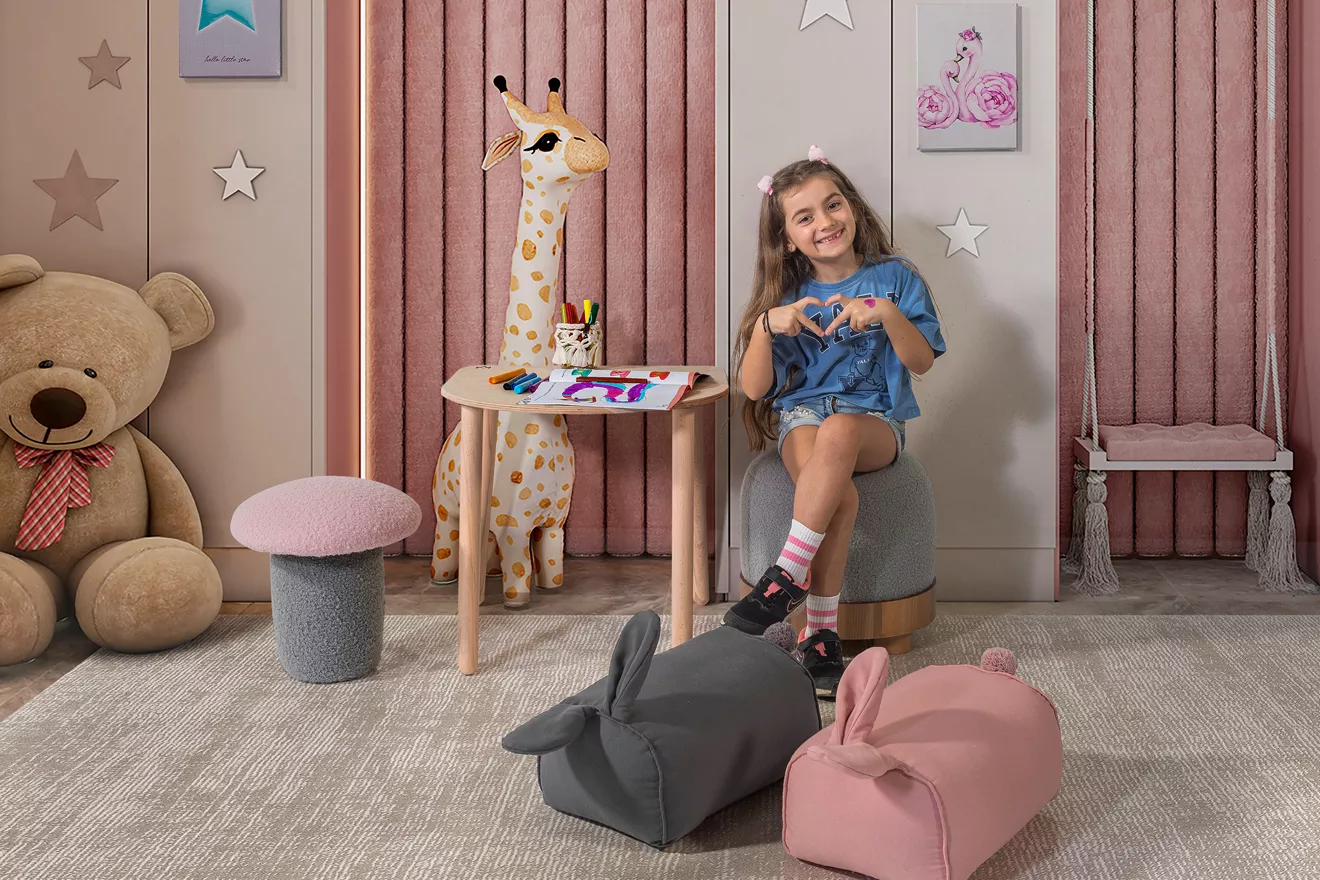 Mantar Puf (Pembe Gri) - Görsel 2